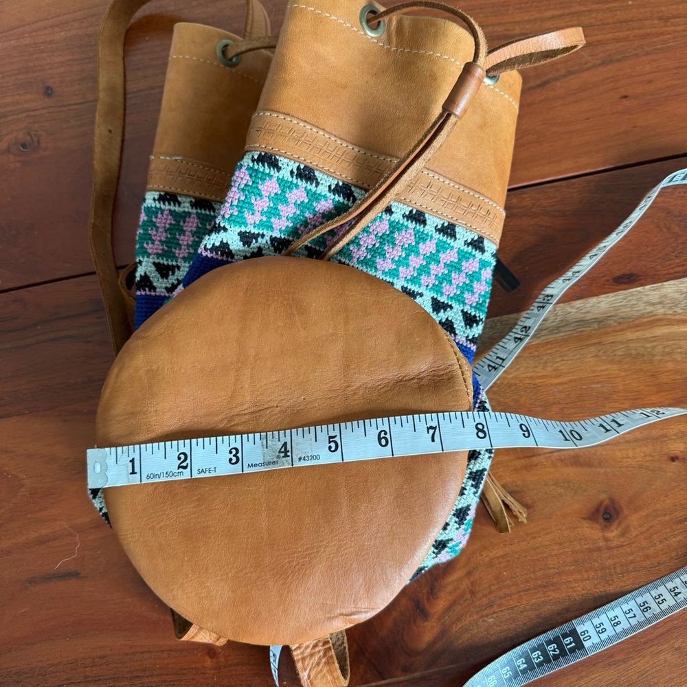 Geometric Patterned Backpack With Leather Trim - image 7